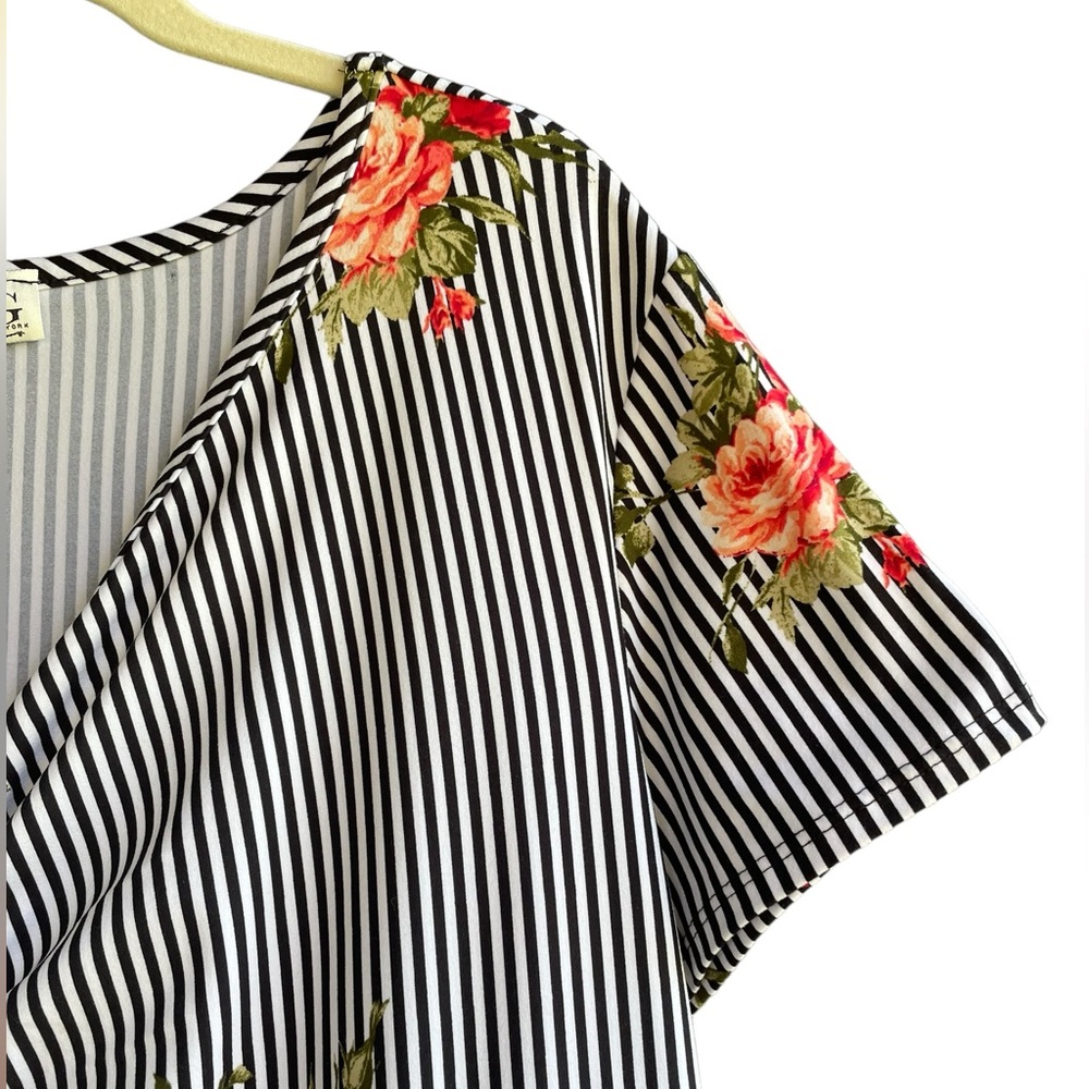 Vintage Roses Floral Striped Dress Plus Size 3X Modest Feminine Career TMG NY